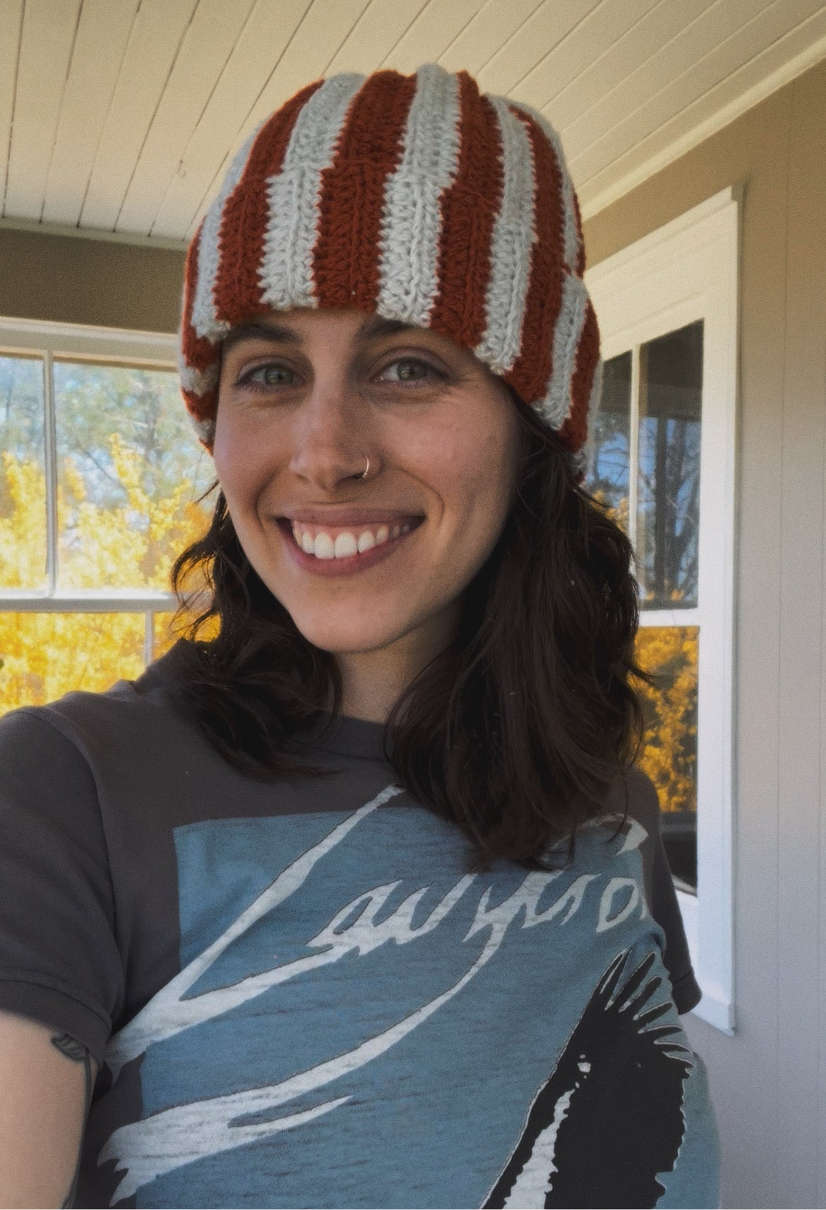 orange striped beanie - upcycled toque