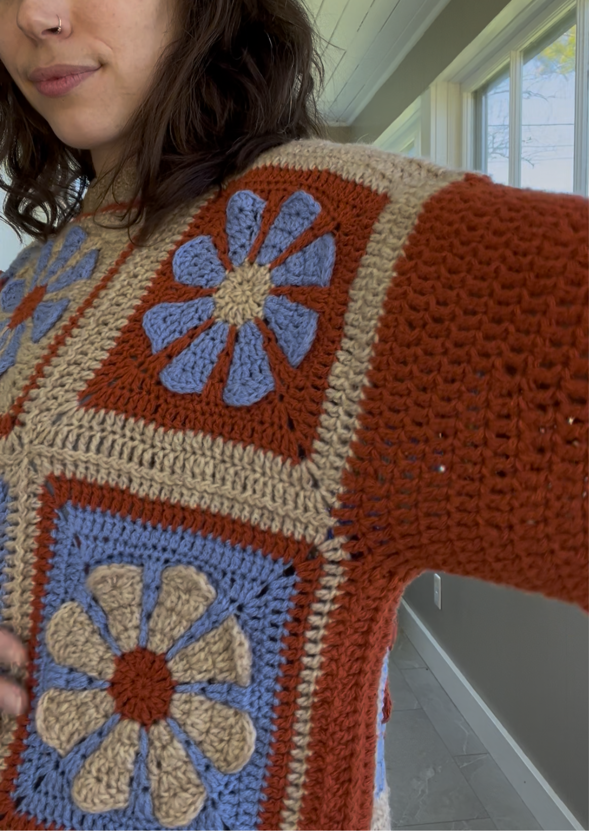 flower sweater - upcycled crochet top