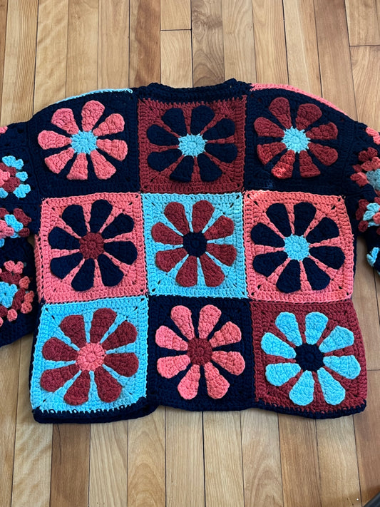 cashmere flower cardigan - upcycled crochet top