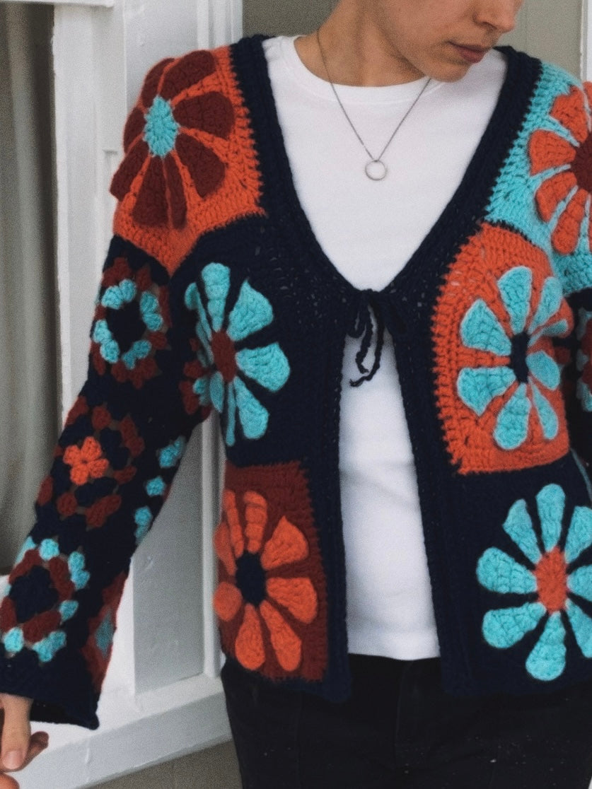 cashmere flower cardigan - upcycled crochet top