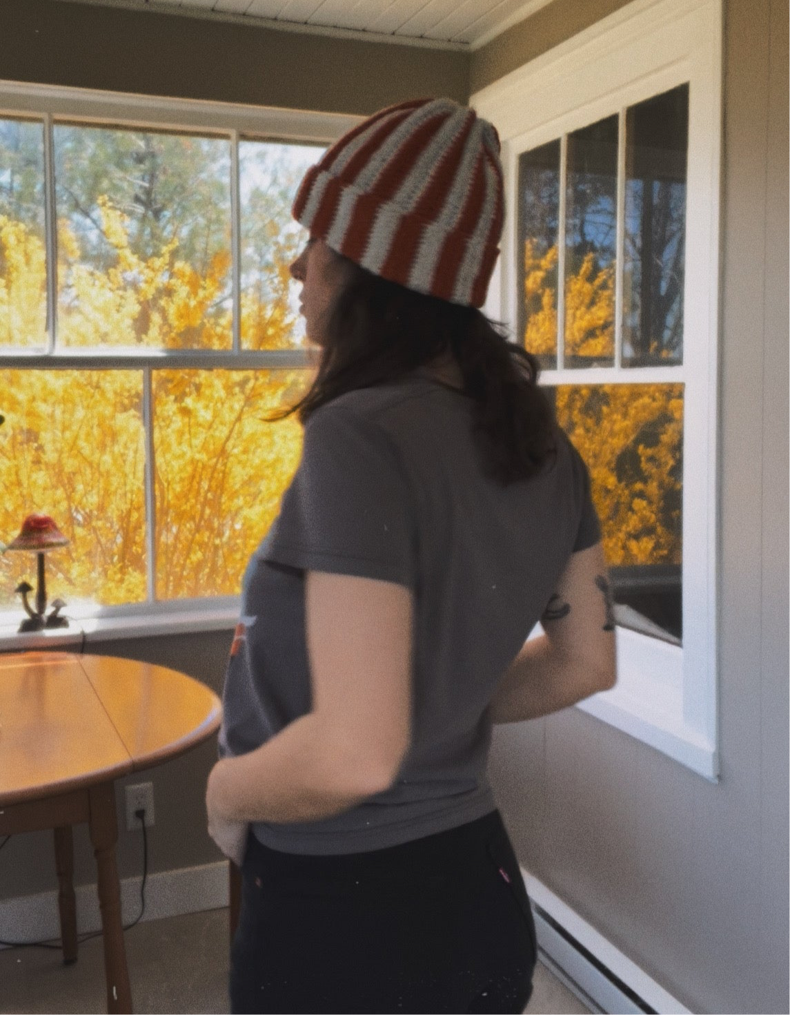orange striped beanie - upcycled toque