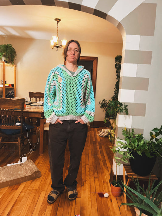 cashmere hoodie - upcycled crochet top