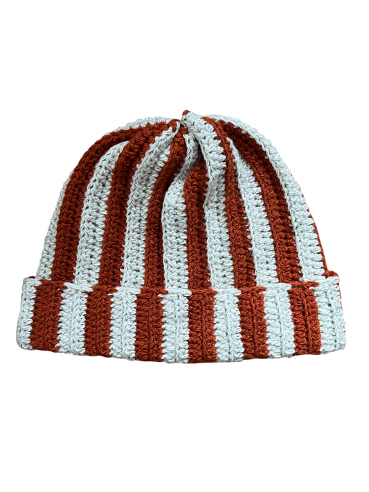 orange striped beanie - upcycled toque