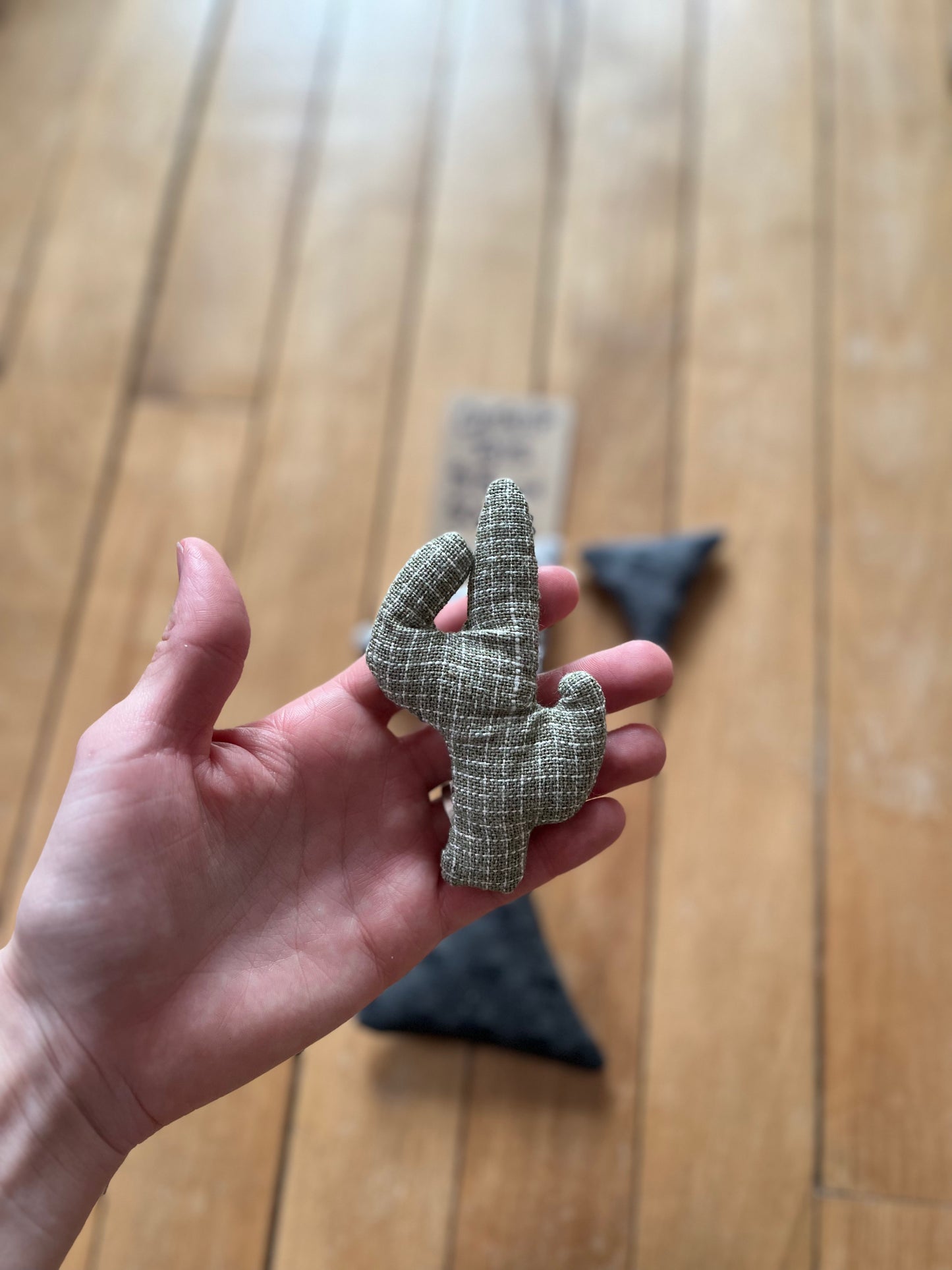 plaid green cactus catnip toy