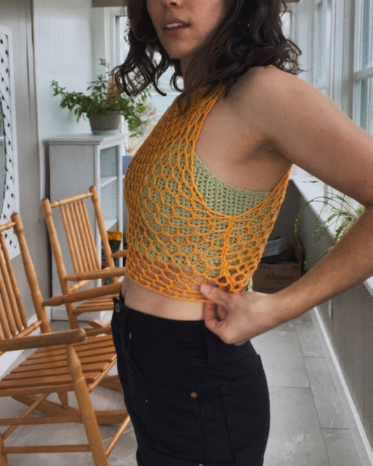 mesh crop top - upcycled crochet tank