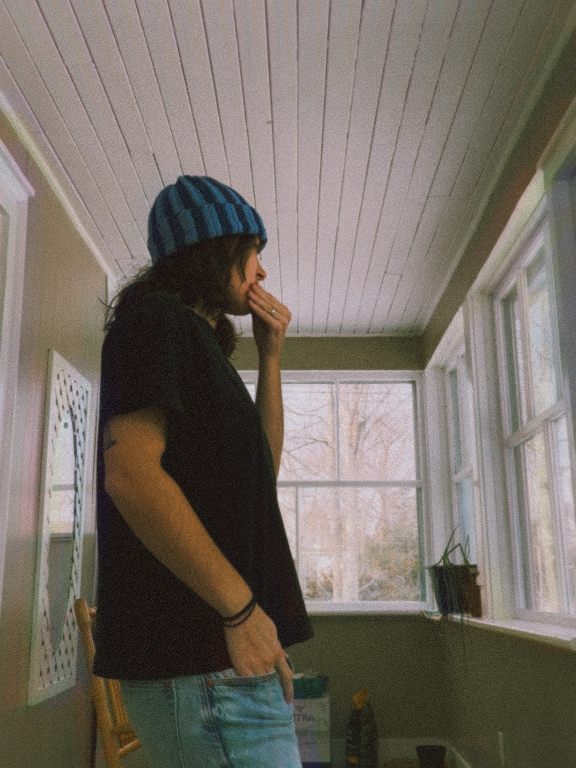 blue striped beanie